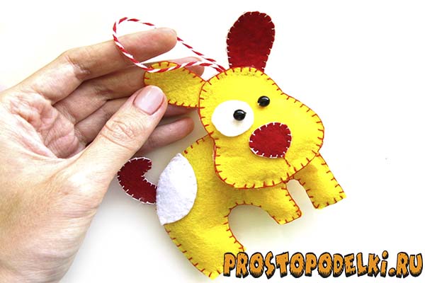 Елочная игрушка желтая собака-24