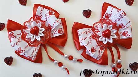 Бантики канзаши с сердечками (подарок ко Дню Святого Валентина)